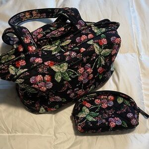 Vera Bradley Quilted Floral Handbag and Cosmetic Pouch